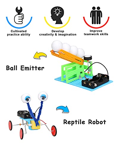 6 Set STEM Kit,DC Motors Electronic Assembly Robotic Science Kits, Mini Electric Plotter,Ball Emitter,Reptile Robot, Boat,Balance Car,Circuit Building DIY Science Experiments Projects for Kids by Poraxy