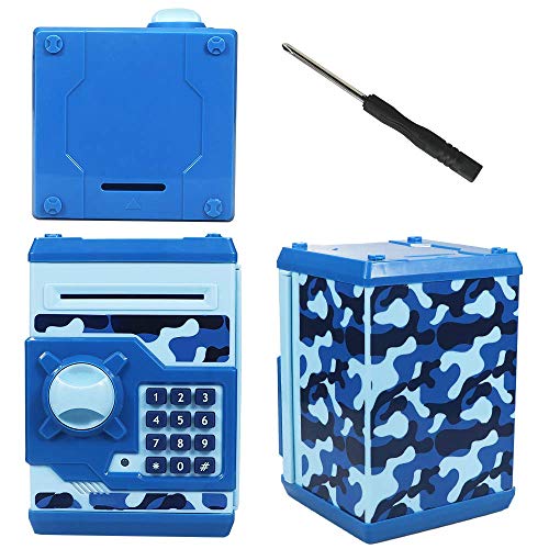 Cargooy Mini ATM Piggy Bank ATM Machine Best Gift for Kids,Electronic Code Piggy Bank Money Counter Safe Box Coin Bank for Boys Girls Password Lock Case (Camouflage Blue) by Cargooy by Dongguan senhui electronic technology Co.,Ltd