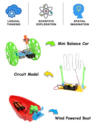 6 Set STEM Kit,DC Motors Electronic Assembly Robotic Science Kits, Mini Electric Plotter,Ball Emitter,Reptile Robot, Boat,Balance Car,Circuit Building DIY Science Experiments Projects for Kids by Poraxy