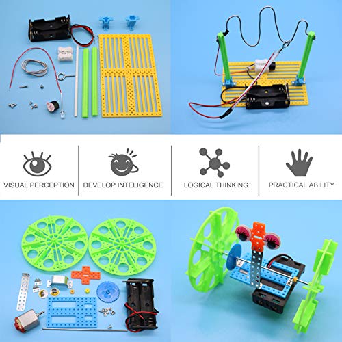 6 Set STEM Kit,DC Motors Electronic Assembly Robotic Science Kits, Mini Electric Plotter,Ball Emitter,Reptile Robot, Boat,Balance Car,Circuit Building DIY Science Experiments Projects for Kids by Poraxy