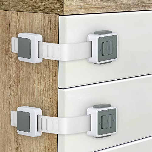 Cabinet Locks for Babies Aosite 4 Pack Child Safety Cabinet Locks Childproof Drawer Latches Baby Proof Straps Locks Adjustable Refrigerator Lock Door Lock for Furniture, Kitchen, Toilet, No Drilling by AOSITE