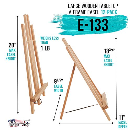 U.S. Art Supply 20" Large Tabletop Display Stand A-Frame Artist Easel (Pack of 12), Beechwood Tripod, Painting Party Easel, Kids Student Table School Desktop, 18" Portable Canvas Photo Picture Sign Holder from U.S. Art Supply