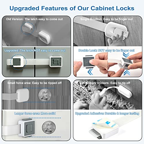 Cabinet Locks for Babies Aosite 4 Pack Child Safety Cabinet Locks Childproof Drawer Latches Baby Proof Straps Locks Adjustable Refrigerator Lock Door Lock for Furniture, Kitchen, Toilet, No Drilling by AOSITE