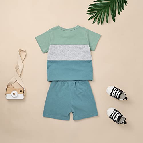 KAFIREN 18-24 Month Boy Clothes Toddler Boy Clothes Summer Outfits Short Sleeve Patchwork Top T-shirt Pocket Pants Light Green Boy Set 18-24 months/80cm by 