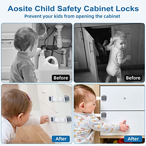 Cabinet Locks for Babies Aosite 4 Pack Child Safety Cabinet Locks Childproof Drawer Latches Baby Proof Straps Locks Adjustable Refrigerator Lock Door Lock for Furniture, Kitchen, Toilet, No Drilling by AOSITE
