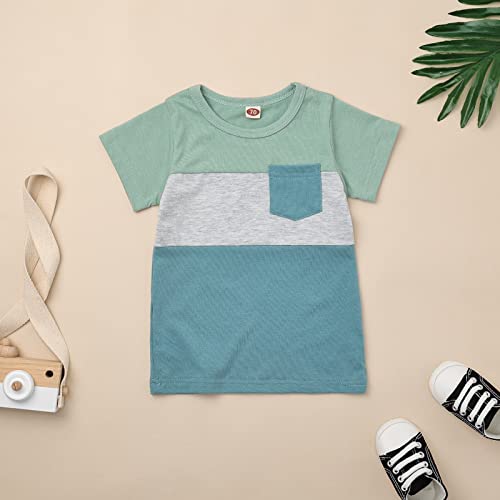 KAFIREN 18-24 Month Boy Clothes Toddler Boy Clothes Summer Outfits Short Sleeve Patchwork Top T-shirt Pocket Pants Light Green Boy Set 18-24 months/80cm by 