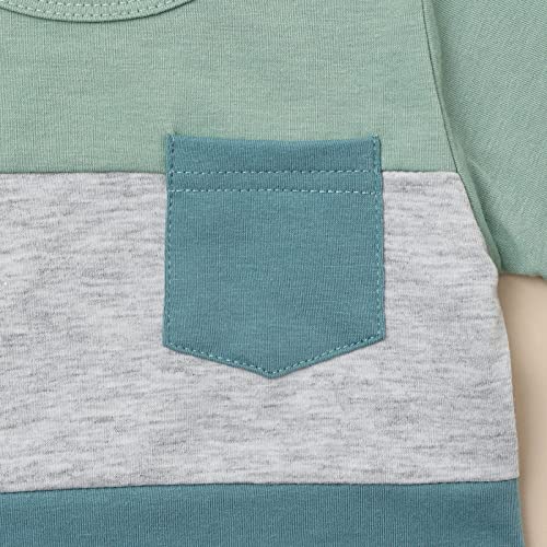 KAFIREN 18-24 Month Boy Clothes Toddler Boy Clothes Summer Outfits Short Sleeve Patchwork Top T-shirt Pocket Pants Light Green Boy Set 18-24 months/80cm by 