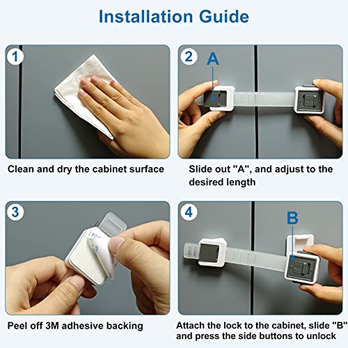 Cabinet Locks for Babies Aosite 4 Pack Child Safety Cabinet Locks Childproof Drawer Latches Baby Proof Straps Locks Adjustable Refrigerator Lock Door Lock for Furniture, Kitchen, Toilet, No Drilling by AOSITE
