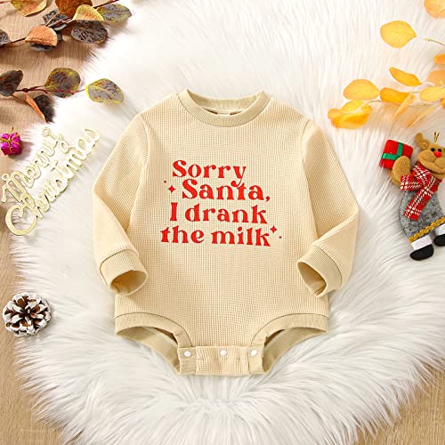Newborn Baby Girl Boy Christmas Outfit Santa Baby Romper Jumpsuit Oversized Long Sleeve Onesie Fall Winter Clothes (Sorry Santa I drank the milk , 18-24 Months ) from Sunwittafy