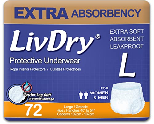 LivDry Adult Incontinence Underwear, Extra Comfort Absorbency, Leak Protection, Large, 72-Pack by LiveDo USA Inc.
