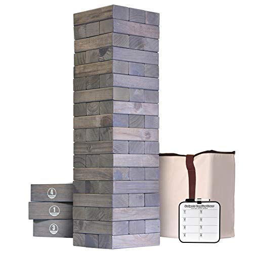 GoSports Giant Wooden Toppling Tower Includes Bonus Rules with Gameboard Made from Premium Gray Stained Blocks by P&P Imports, LLC [SPORTS]