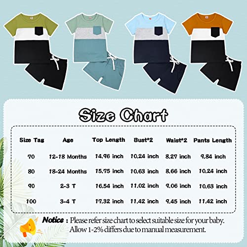 KAFIREN 18-24 Month Boy Clothes Toddler Boy Clothes Summer Outfits Short Sleeve Patchwork Top T-shirt Pocket Pants Light Green Boy Set 18-24 months/80cm by 