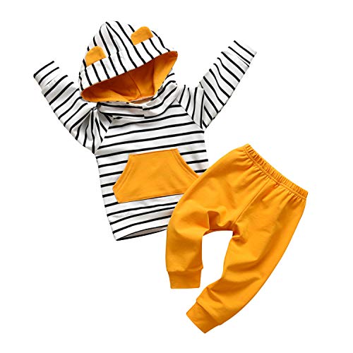 Toddler Infant Baby Boy Clothes Striped Long Sleeve Hoodie Tops Sweatsuit Pants Outfit Set (6-9 Months) Yellow by 