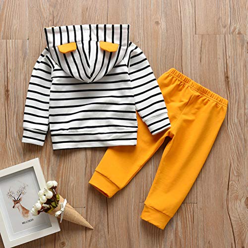 Toddler Infant Baby Boy Clothes Striped Long Sleeve Hoodie Tops Sweatsuit Pants Outfit Set (6-9 Months) Yellow by 