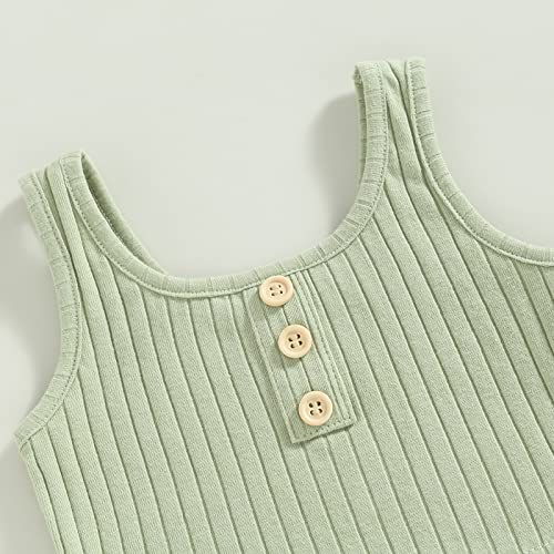 MOREELUCK Toddler Baby Girl Summer Clothes Shorts Set 2PCS Casual Ribbed Tank Top Camisole and Drawstring Short Bottoms Tracksuit (A Green, 2-3 Years) by MOREELUCK