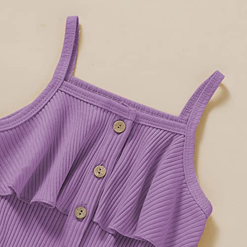 FOCUTEBB 4T Girls Clothes Toddler Girl Summer Outfits Cute Baby Sleeveless Clothing Summer Outfits Cute Halter Romper One-piece Jumpsuit Bodysuit Outfit Set Summer Clothes Set Purple 4-5T/120cm from 