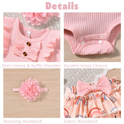 Preemie Baby Girls Summer Clothes Ribbed Short Sleeve Floral Ruffle Bloomer Shorts Premature Spring Outfit Pink from 