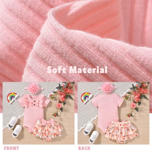 Preemie Baby Girls Summer Clothes Ribbed Short Sleeve Floral Ruffle Bloomer Shorts Premature Spring Outfit Pink from 