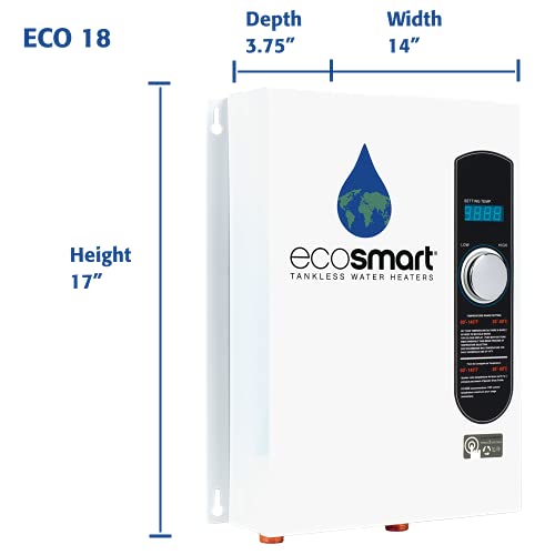 ecosmart ECO 18 Electric Tankless Water Heater, 18 KW at 240 Volts with Patented Self Modulating Technology,White by Ecosmart