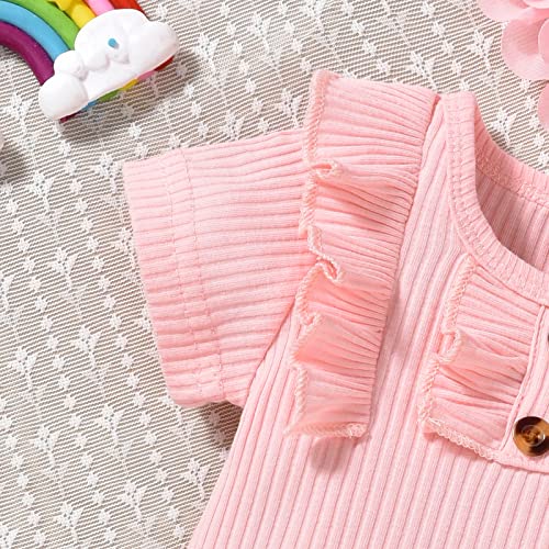 Preemie Baby Girls Summer Clothes Ribbed Short Sleeve Floral Ruffle Bloomer Shorts Premature Spring Outfit Pink from 