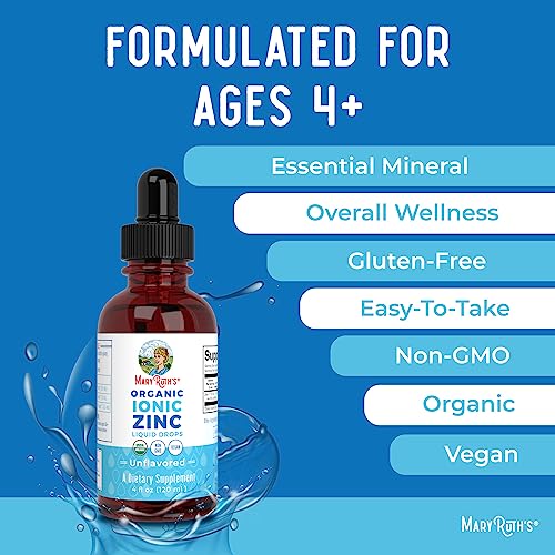 Zinc Supplements for Immune Support | 40 Day Supply | Liquid Zinc Supplement | Ionic Zinc for Kids & Adults | Zinc Sulfate | Skin Care Supplement | Vegan | Non-GMO | Gluten Free | 4 Fl Oz by MaryRuth Organics