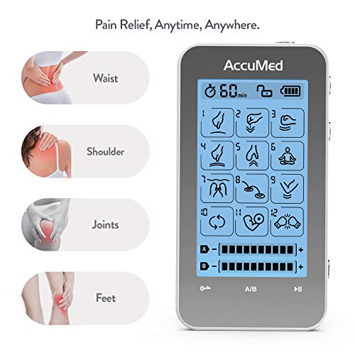 AccuMed TENS Unit Muscle Stimulator & Electronic Pulse Massager with 2 Channels - 12 Modes, Pain Management Device with 20 Intensities for Back, Neck, Acupuncture, 8 Extra Pads Included (AC-AP315) by AccuMed