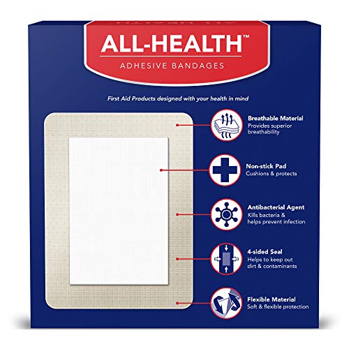 All Health Antibacterial Sheer Adhesive Pad Bandages, 3 in x 4 in, 30 ct | Helps Prevent Infection, Extra Large Comfortable Protection for First Aid and Wound Care from ASO Corp