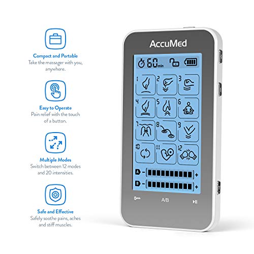 AccuMed TENS Unit Muscle Stimulator & Electronic Pulse Massager with 2 Channels - 12 Modes, Pain Management Device with 20 Intensities for Back, Neck, Acupuncture, 8 Extra Pads Included (AC-AP315) by AccuMed