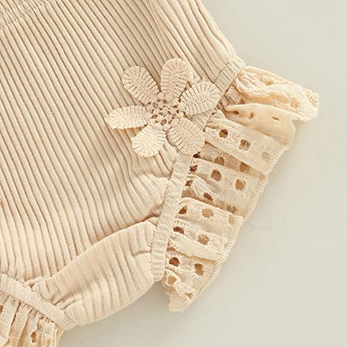2Pcs Newborn Baby Girl Summer Clothes Sleeveless Floral Top Ribbed Shorts Boho Outfit Set Beige 3-6 Months from 