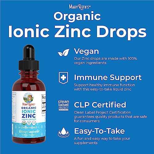 Zinc Supplements for Immune Support | 40 Day Supply | Liquid Zinc Supplement | Ionic Zinc for Kids & Adults | Zinc Sulfate | Skin Care Supplement | Vegan | Non-GMO | Gluten Free | 4 Fl Oz by MaryRuth Organics