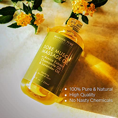 MAJESTIC PURE Arnica Sore Muscle Massage Oil for Body - Best Natural Therapy Therapy Oil with Lavender and Chamomile Essential Oils - Warming, Relaxing, Massaging Joint & Muscles - 8 fl. oz. by MAJESTIC PURE