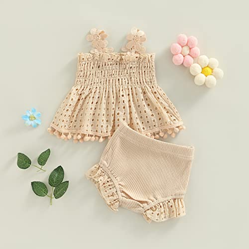 2Pcs Newborn Baby Girl Summer Clothes Sleeveless Floral Top Ribbed Shorts Boho Outfit Set Beige 3-6 Months from 