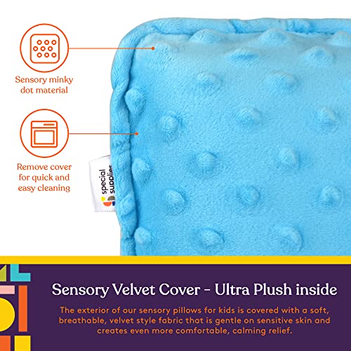 Special Supplies Vibrating Pillow Sensory Pressure Activated for Kids and Adults, 12â x 12â Plush Minky Soft Cover with Textured Therapy Stimulation Bumps, Blue by Special Supplies