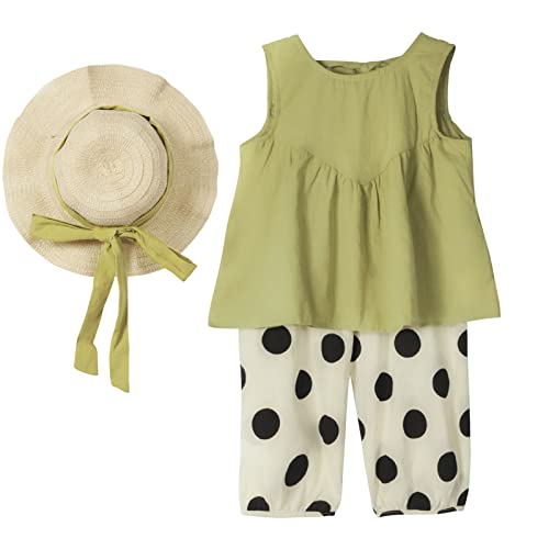 Balatale Toddler Girl Clothes Outfits Sleeveless Backless Tie Back Top and Polka Dot Pants Set with Sun Hat 3Pcs Summer Clothing for Girl Light Green 2-3t by Balatale