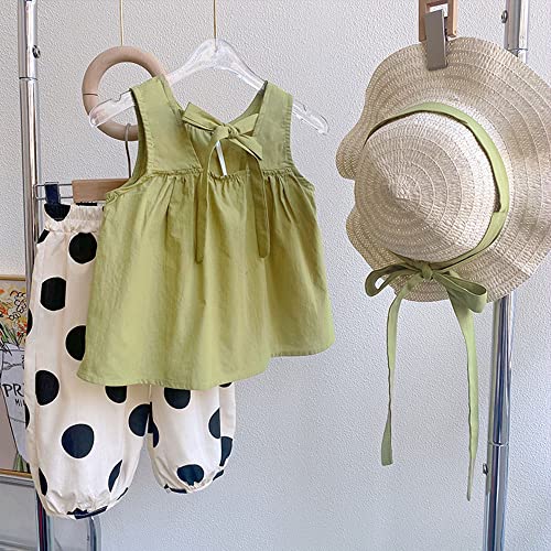 Balatale Toddler Girl Clothes Outfits Sleeveless Backless Tie Back Top and Polka Dot Pants Set with Sun Hat 3Pcs Summer Clothing for Girl Light Green 2-3t by Balatale