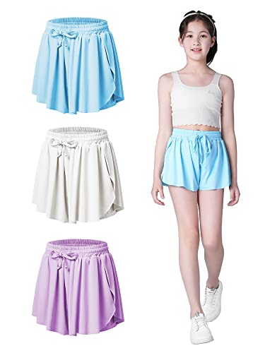 3 Pack Flowy Shorts Girls Butterfly Shorts Girls with Liner 2-in-1 for Kids Toddler Youth Running,Active,Sports from 