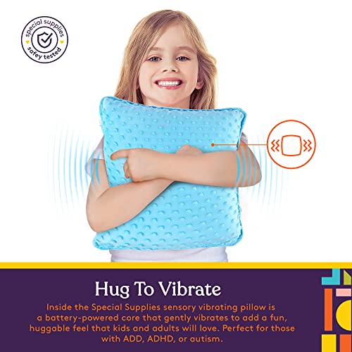 Special Supplies Vibrating Pillow Sensory Pressure Activated for Kids and Adults, 12â x 12â Plush Minky Soft Cover with Textured Therapy Stimulation Bumps, Blue by Special Supplies