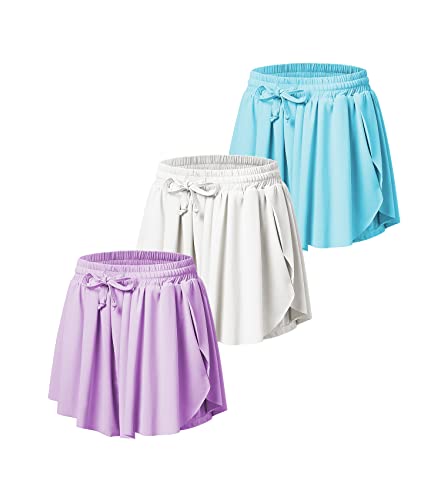 3 Pack Flowy Shorts Girls Butterfly Shorts Girls with Liner 2-in-1 for Kids Toddler Youth Running,Active,Sports from 