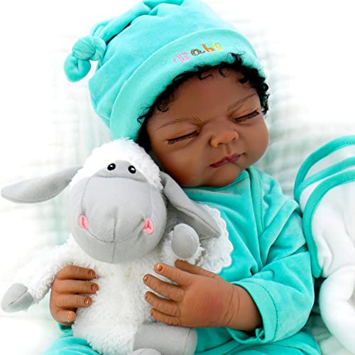 Milidool Black Reborn Baby Doll 22 Inch Eyes Closed Realistic Sleeping Boy Dolls with Gift Set for Children by Milidool