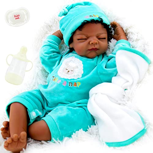 Milidool Black Reborn Baby Doll 22 Inch Eyes Closed Realistic Sleeping Boy Dolls with Gift Set for Children by Milidool