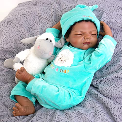 Milidool Black Reborn Baby Doll 22 Inch Eyes Closed Realistic Sleeping Boy Dolls with Gift Set for Children by Milidool