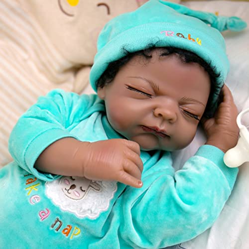Milidool Black Reborn Baby Doll 22 Inch Eyes Closed Realistic Sleeping Boy Dolls with Gift Set for Children by Milidool
