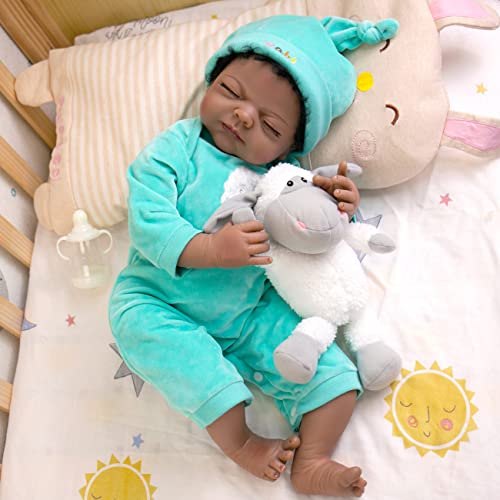 Milidool Black Reborn Baby Doll 22 Inch Eyes Closed Realistic Sleeping Boy Dolls with Gift Set for Children by Milidool