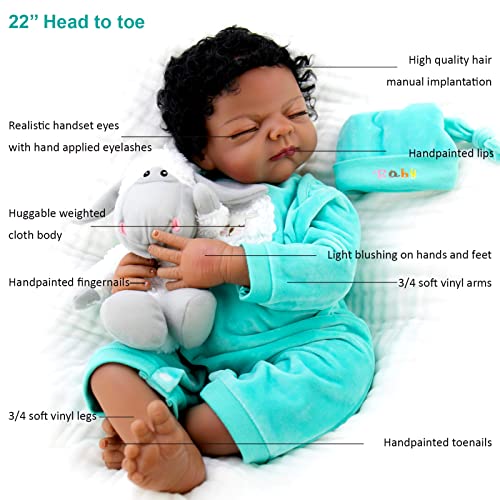 Milidool Black Reborn Baby Doll 22 Inch Eyes Closed Realistic Sleeping Boy Dolls with Gift Set for Children by Milidool