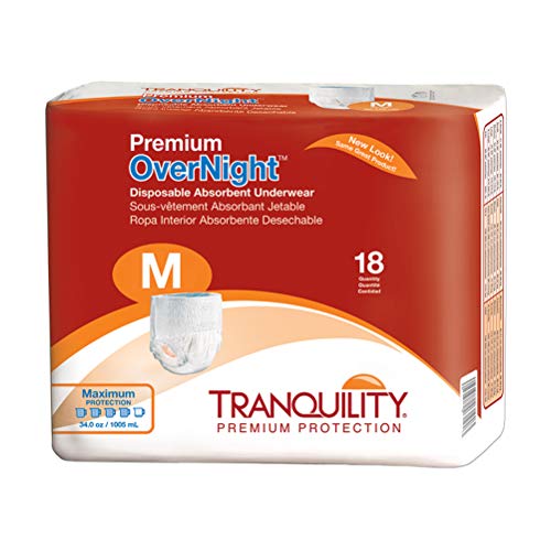 Tranquility Premium Overnight Disposable Absorbent Underwear (DAU) (Medium - 18 Count), White by Principle Business Enterprises/Incontinence