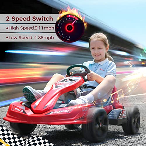 ELEMARA Electric Go Kart for Kids, 12V 2WD Battery Powered Ride On Cars with Parent Remote Control for Boys Girls,Toy Gift Vehicle with Durable Wheel,Safety Belt,Music,Red by Elemara