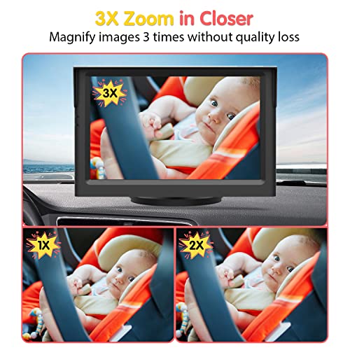 5'' 1080P Baby Car Mirror, Baby Car Camera with IR Night Vision, 3X Zoom in Closer, Colors Accuracy & Full Viewing Angles, Driving Safety with Baby Car Monitor for Back Seat Rear Facing (Luckview BM1) from LUCKVIEW