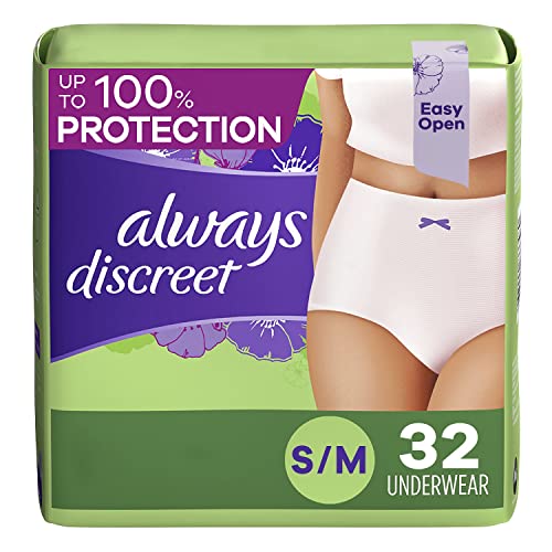 Always Discreet Incontinence & Postpartum Incontinence Underwear for Women, Small/Medium, Maximum Protection, 32 Count by Always