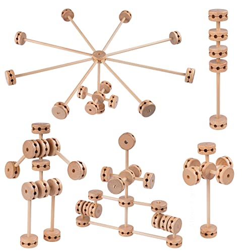 NiToy Wooden Building Blocks 60PCS Montessori STEM Toy for Kids 6+, Natural Wood Splicing Joints and Sticks Educational Sensory Tinker Creative 3D Playset Stacking Game by Attom Tech