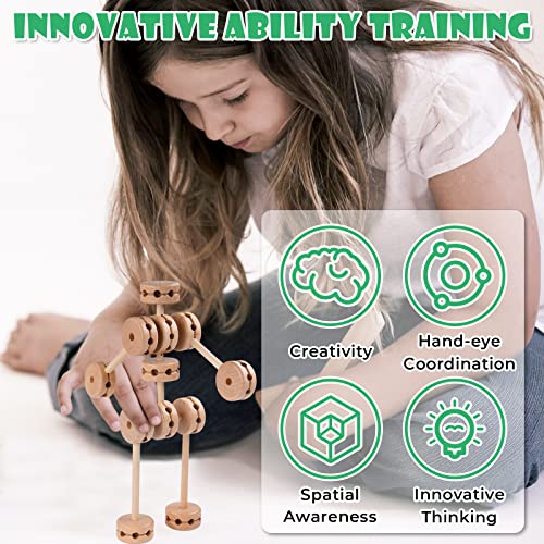 NiToy Wooden Building Blocks 60PCS Montessori STEM Toy for Kids 6+, Natural Wood Splicing Joints and Sticks Educational Sensory Tinker Creative 3D Playset Stacking Game by Attom Tech